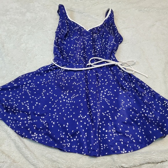 Vintage Rose Marie Reid Blue White Tie Skirt Swim Swimwear One Piece Swimsuit 14 - Picture 1 of 13